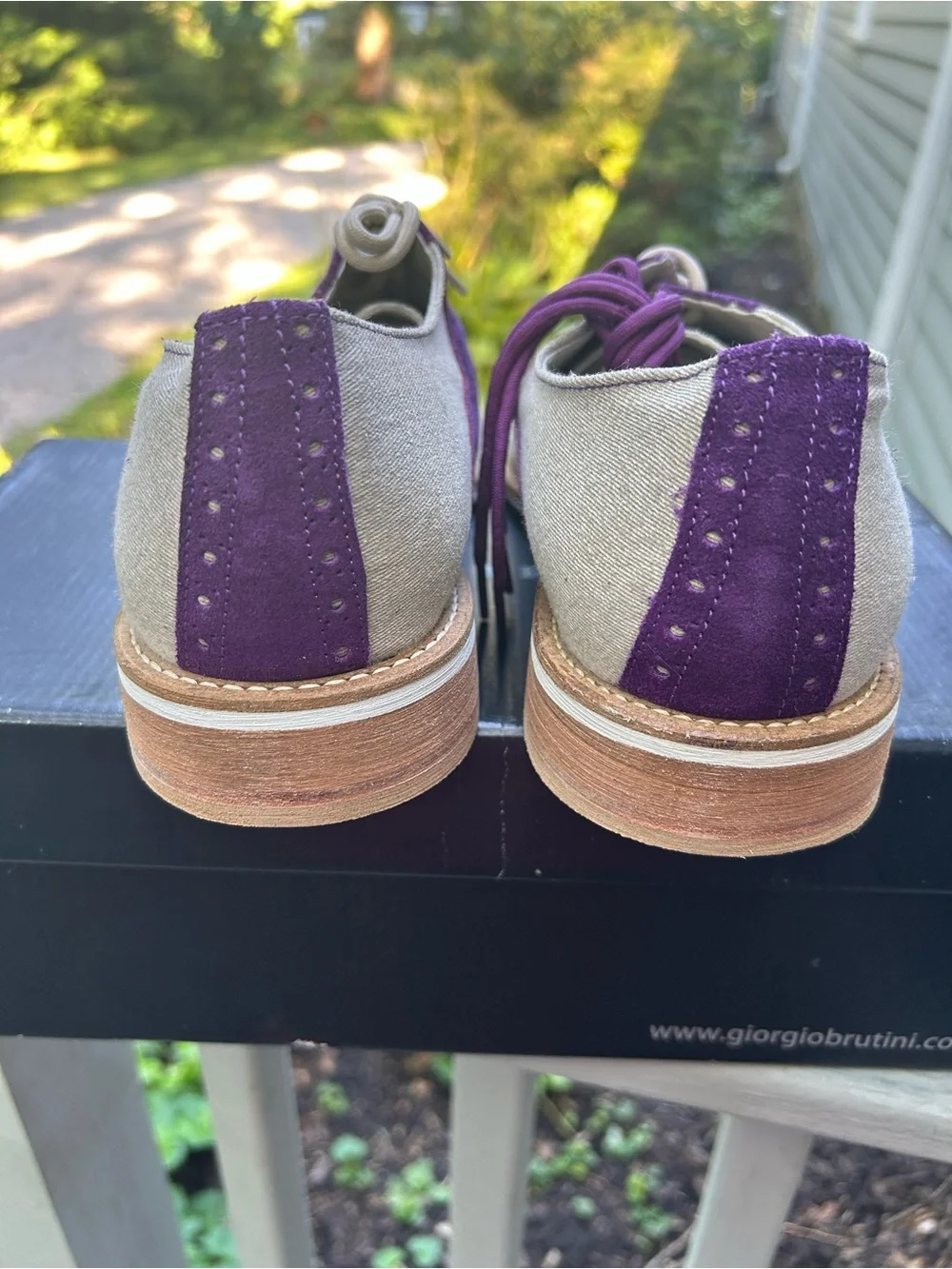 Giorgio Brutini Two-Tone Suede & Canvas Oxfords in Purple and Beige size 12